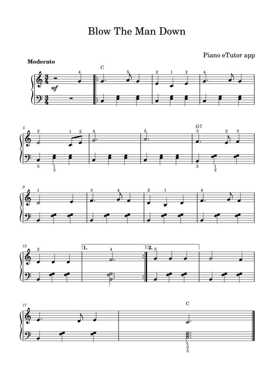 Blow The Man Down - piano Easy Piano scores gallery preview page 1