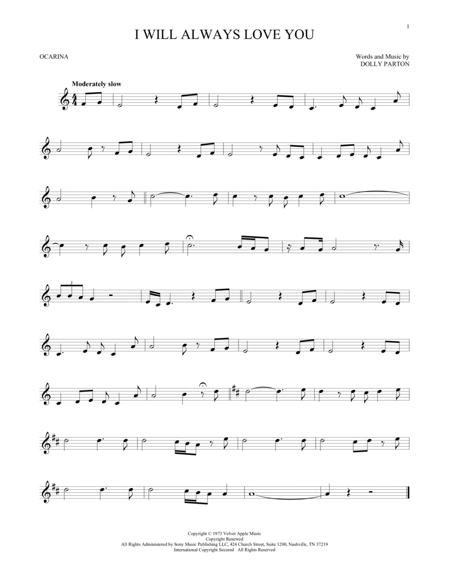 I Will Always Love You I Will Always Love You ocarina scores gallery preview page 1