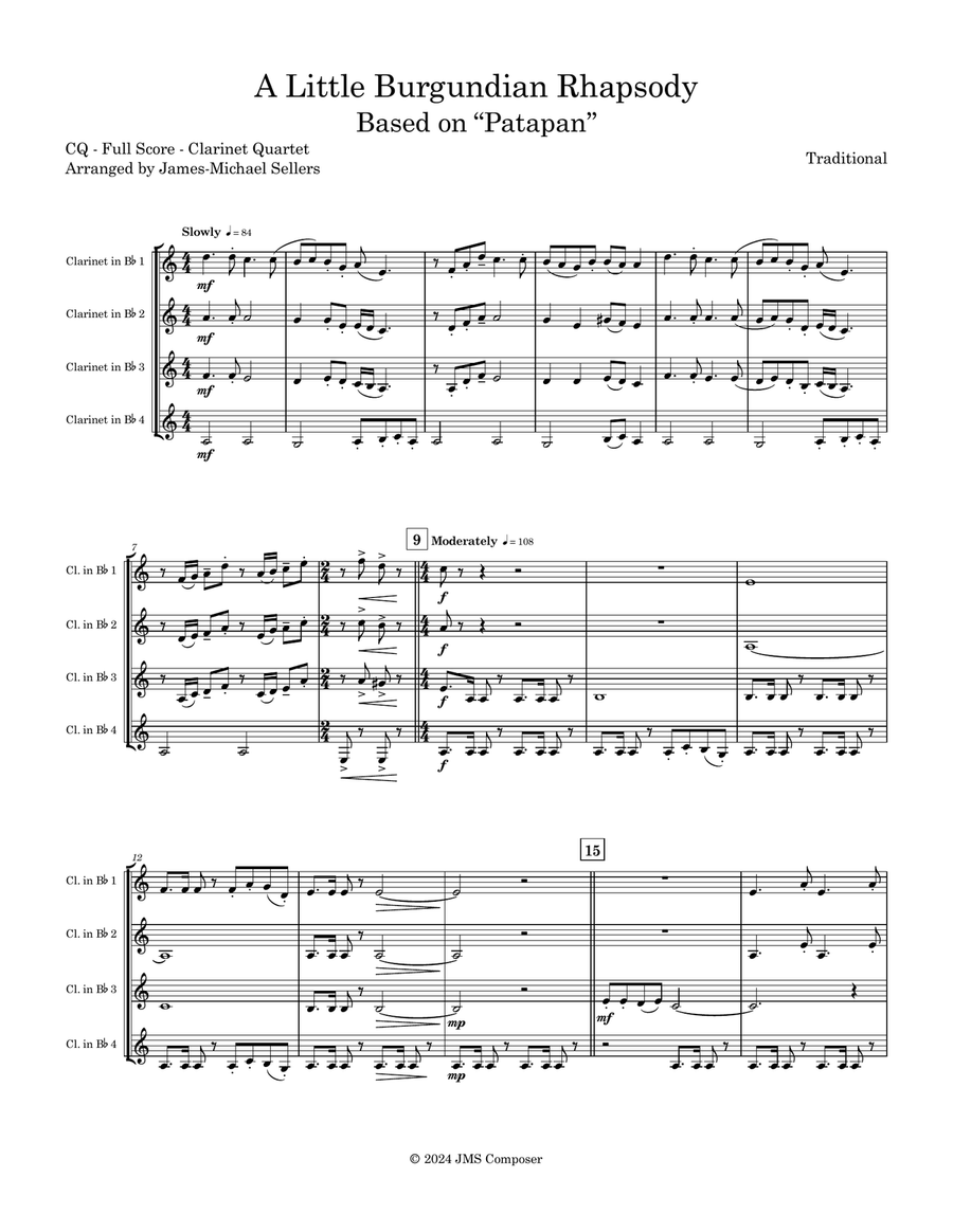 A Little Burgundian Rhapsody Clarinet Quartet scores gallery preview page 1