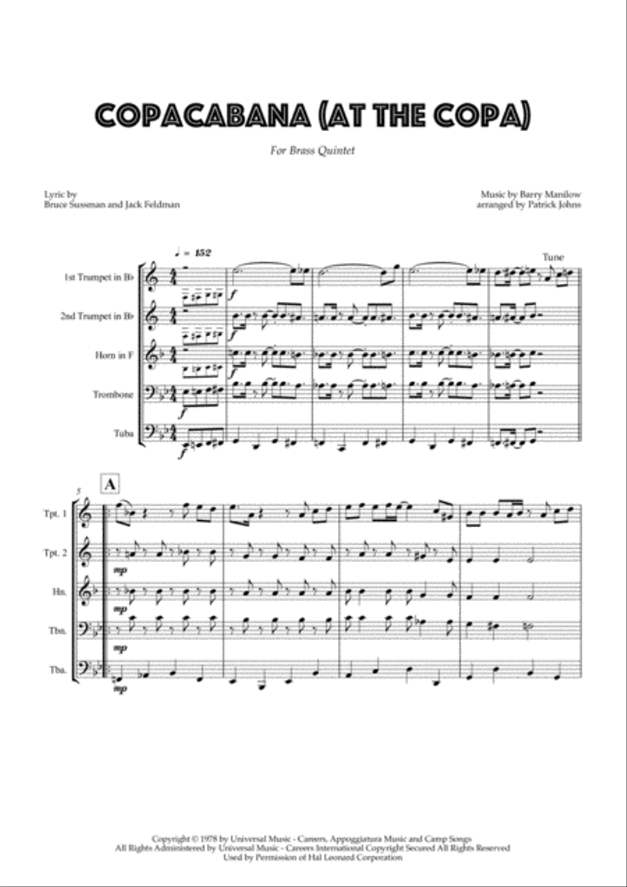 Copacabana (At The Copa) Brass Ensemble scores gallery preview page 1