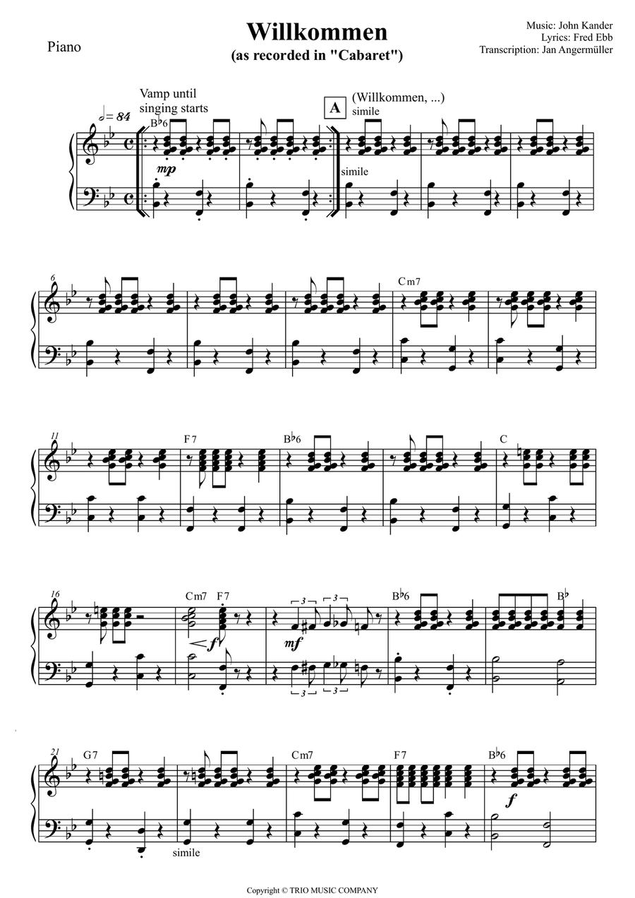 Willkommen Piano Solo scores gallery preview page 1