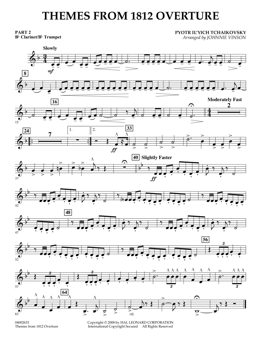 Themes from 1812 Overture - Pt.2 - Bb Clarinet/Bb Trumpet Concert Band scores gallery preview page 1