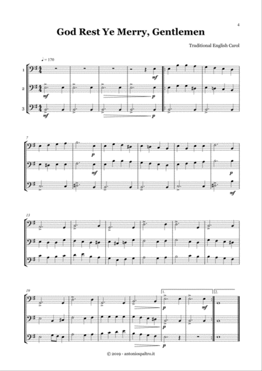 Christmas Carols Collection for Cello trio (bassoon trio, trombone trio or tuba trio) String Trio scores gallery preview page 5