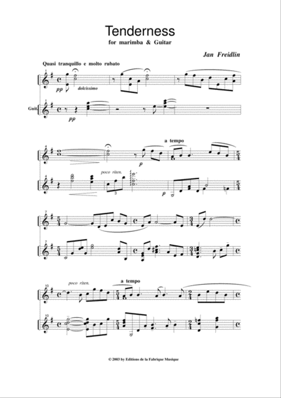 Jan Freidlin: Tenderness for marimba (or vibraphone) and guitar Small Ensemble scores gallery preview page 2
