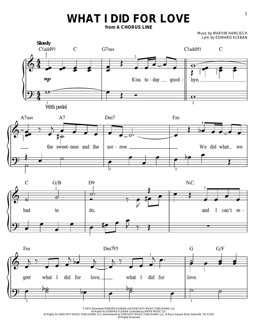 What I Did For Love Easy Piano scores gallery preview page 1