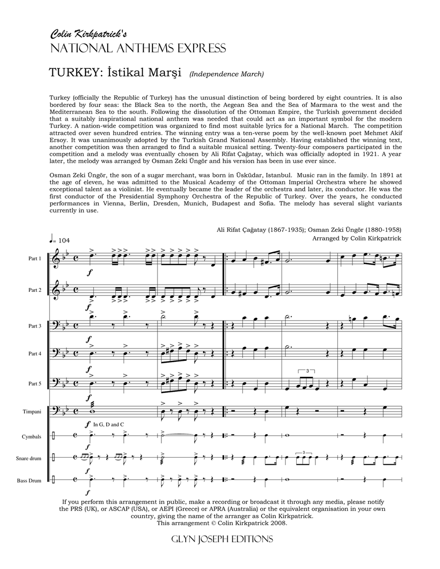 Turkey National Anthem: İstikal Marşi (Independence March) Concert Band scores gallery preview page 4