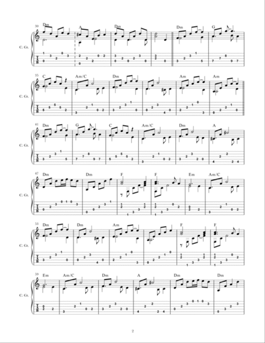 Greensleeves- Classical Guitar Acoustic Guitar scores gallery preview page 2