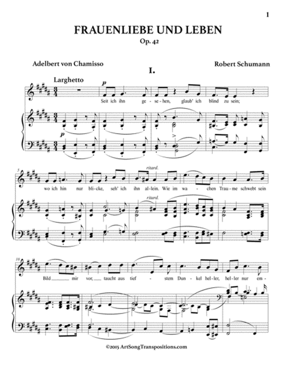SCHUMANN: Frauenliebe und -leben, Op. 42 (transposed up one half step)