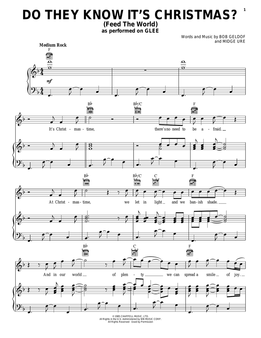 Do They Know It's Christmas? (Feed The World) Piano, Vocal, Guitar scores gallery preview page 1