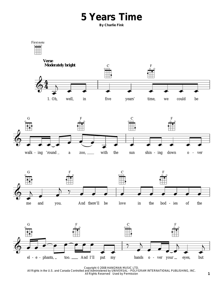 5 Years Time Ukulele scores gallery preview page 1