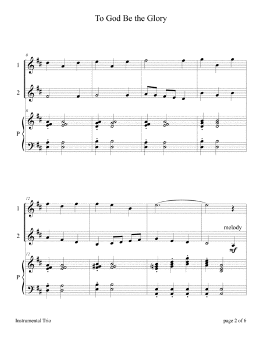 To God Be the Glory (Easy Violin Duet with Piano Accompaniment) String Duet scores gallery preview page 5