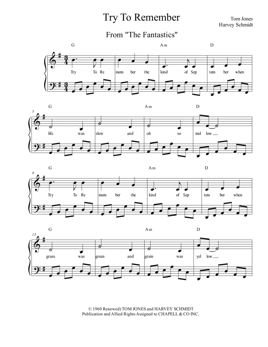 Try To Remember Try To Remember Piano, Vocal, Guitar scores gallery preview page 1