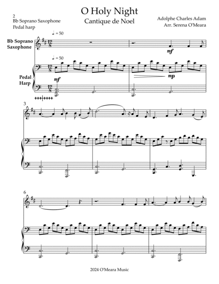 O Holy Night, Duet for Bb Soprano Saxophone & Pedal Harp image number null