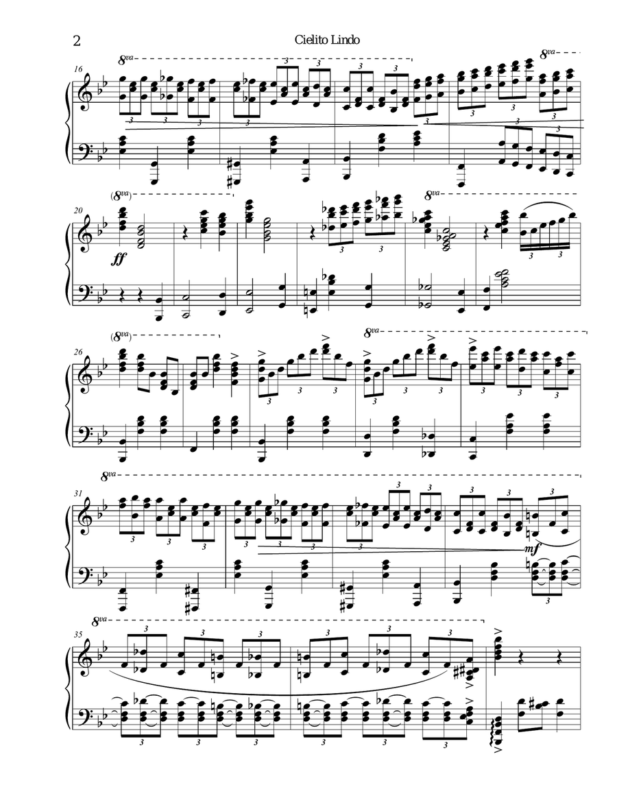 Cielito Lindo (Pretty Little Sky). Piano Solo scores gallery preview page 2