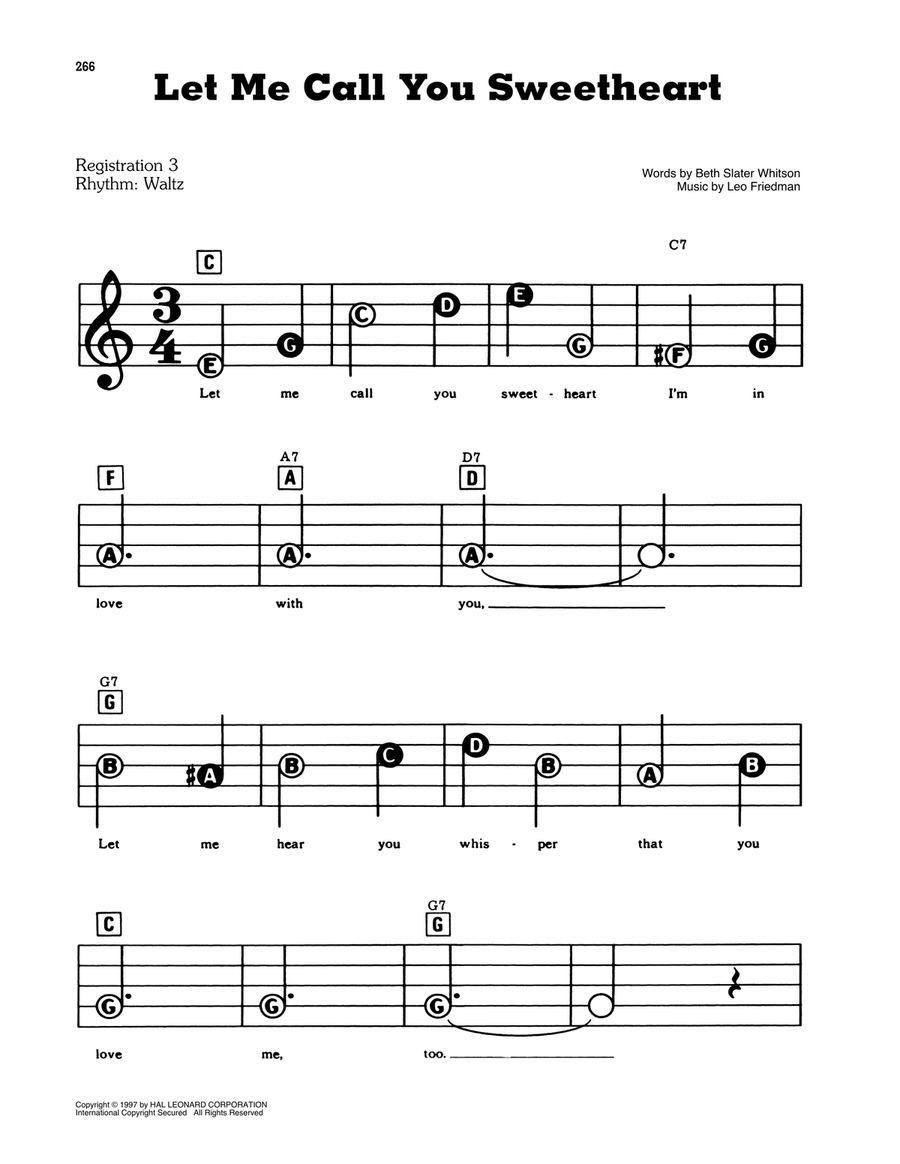 Let Me Call You Sweetheart Electronic Keyboard scores gallery preview page 1