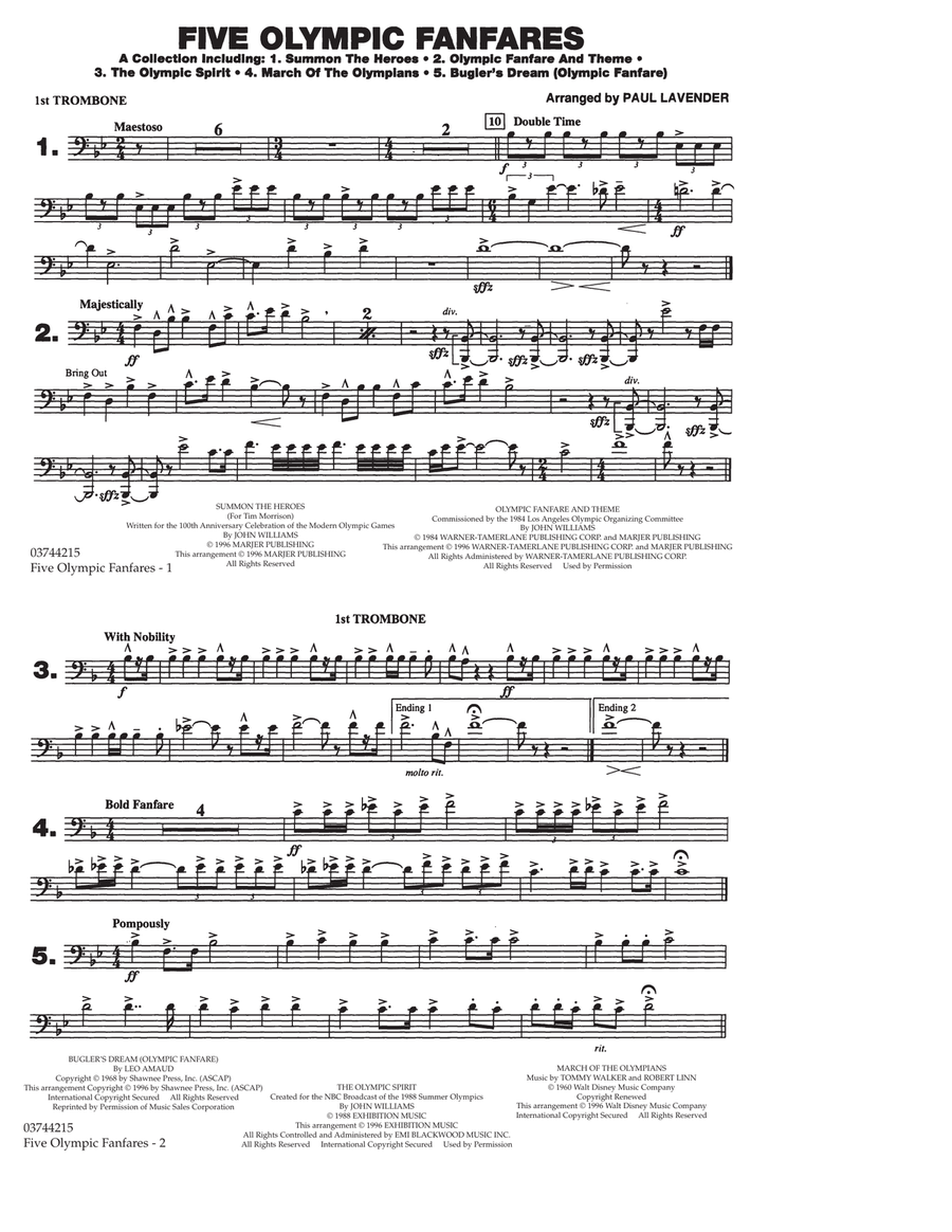 Five Olympic Fanfares - 1st Trombone Marching Band scores gallery preview page 1