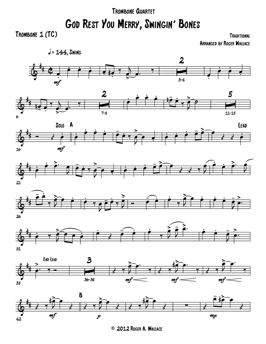God Rest You Merry, Gentlemen (Trombone Quartet) Brass Quartet scores gallery preview page 6