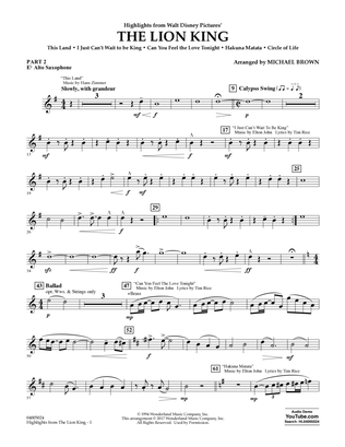 Book cover for Highlights from The Lion King - Pt.2 - Eb Alto Saxophone