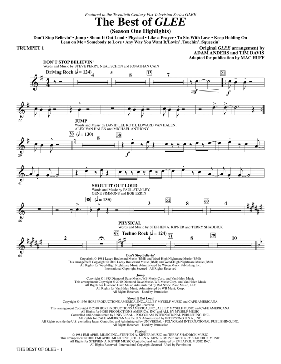 The Best Of Glee (Season One Highlights) - Trumpet 1 Choir scores gallery preview page 1