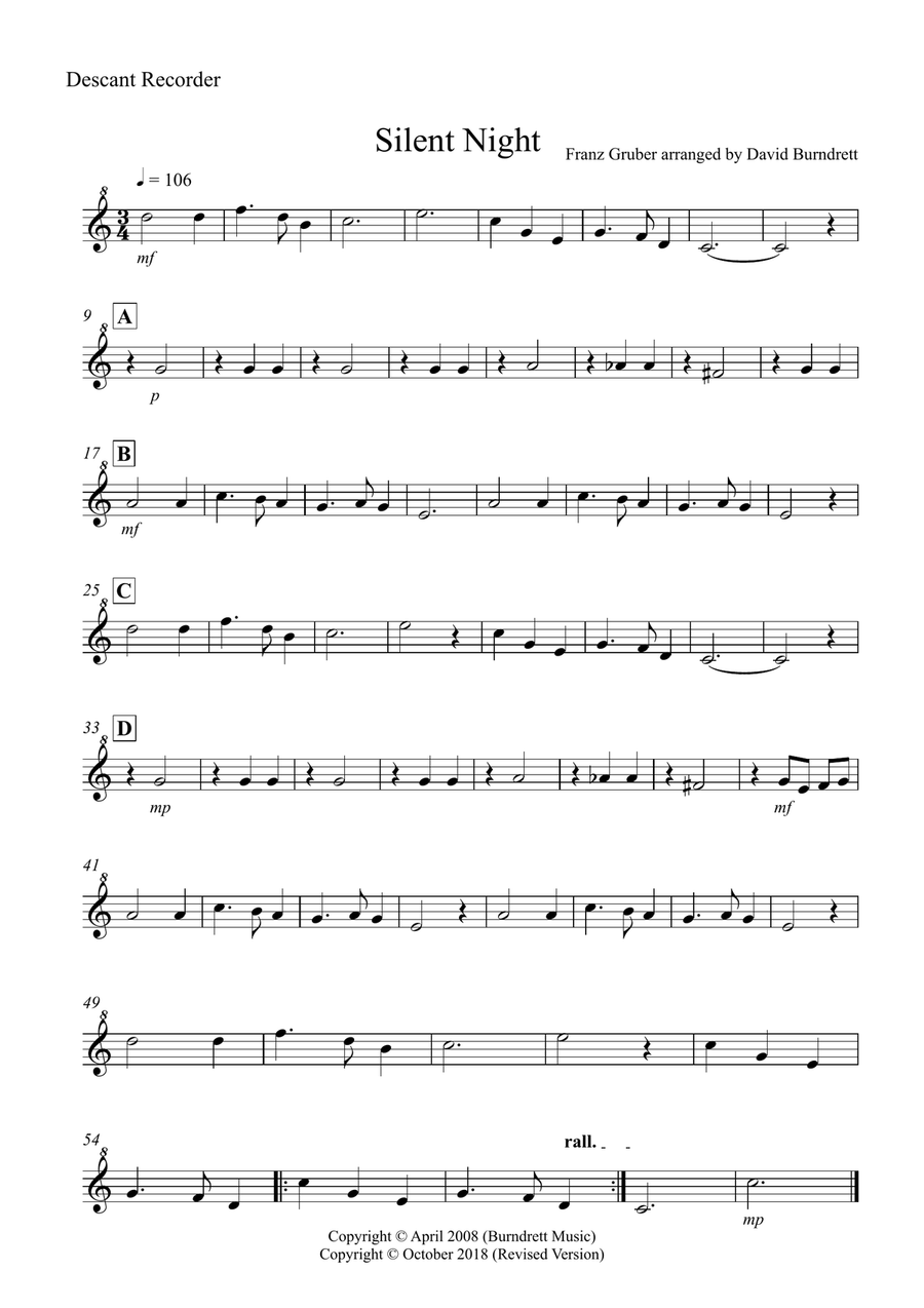 Silent Night for Recorder Quartet Recorder scores gallery preview page 6