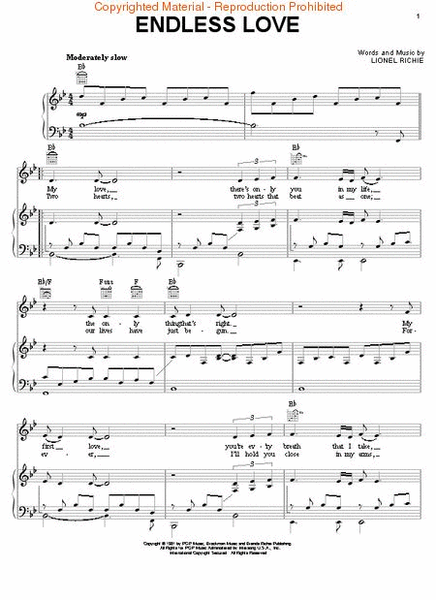 Endless Love by Diana Ross Piano, Vocal, Guitar - Sheet Music
