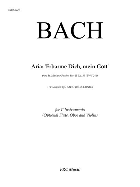Bach: Erbarme dich mein Gott - Matthäuspassion - (for C instruments and Piano Accompaniment) image number null