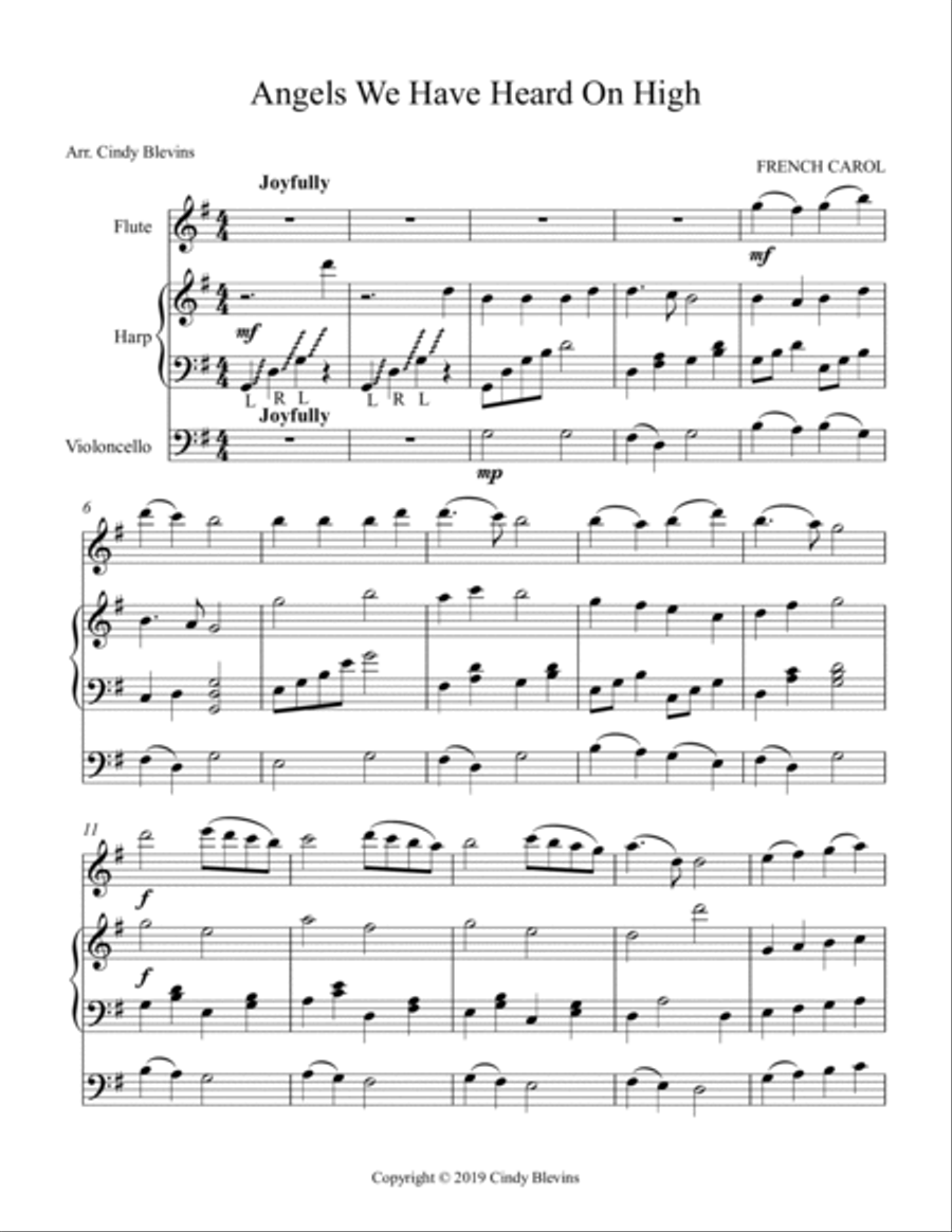 Angels We Have Heard On High, for Harp, Flute and Cello Flute scores gallery preview page 2