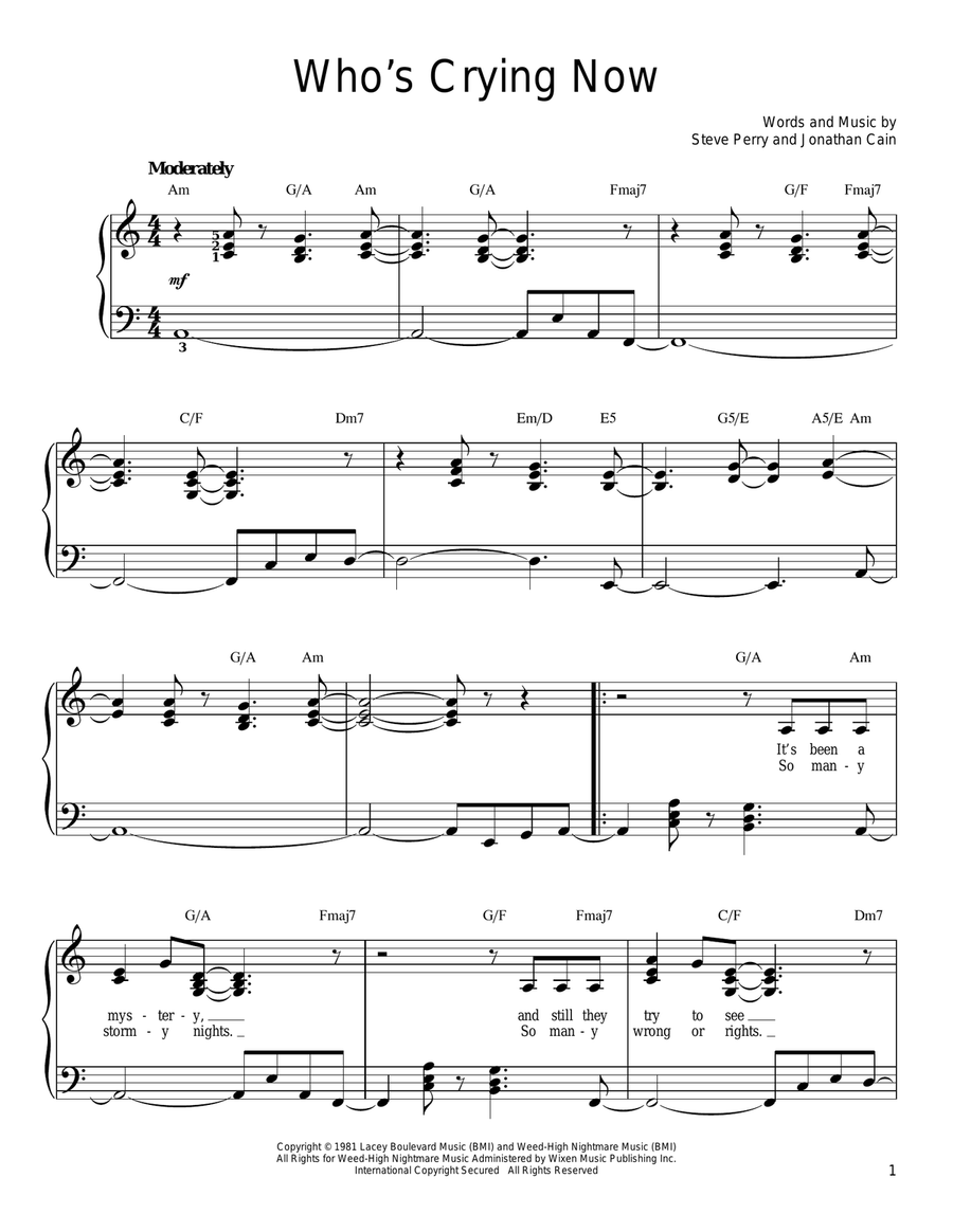 Who's Crying Now Easy Piano scores gallery preview page 1