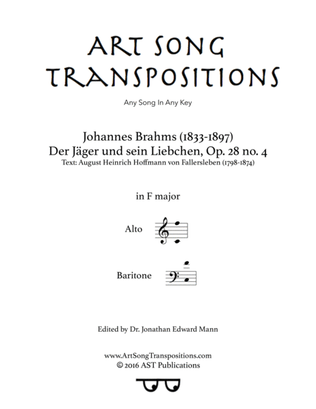 Book cover for BRAHMS: Der Jäger und sein Liebchen, Op. 28 no. 4 (transposed to F major)