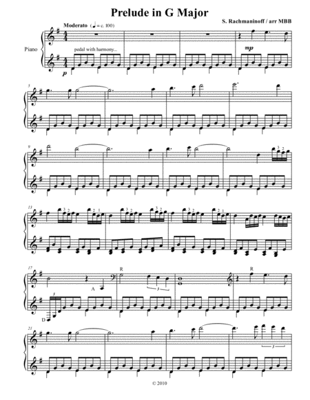 Prelude in G major Op.32. No.5 Simplified Version for piano solo image number null