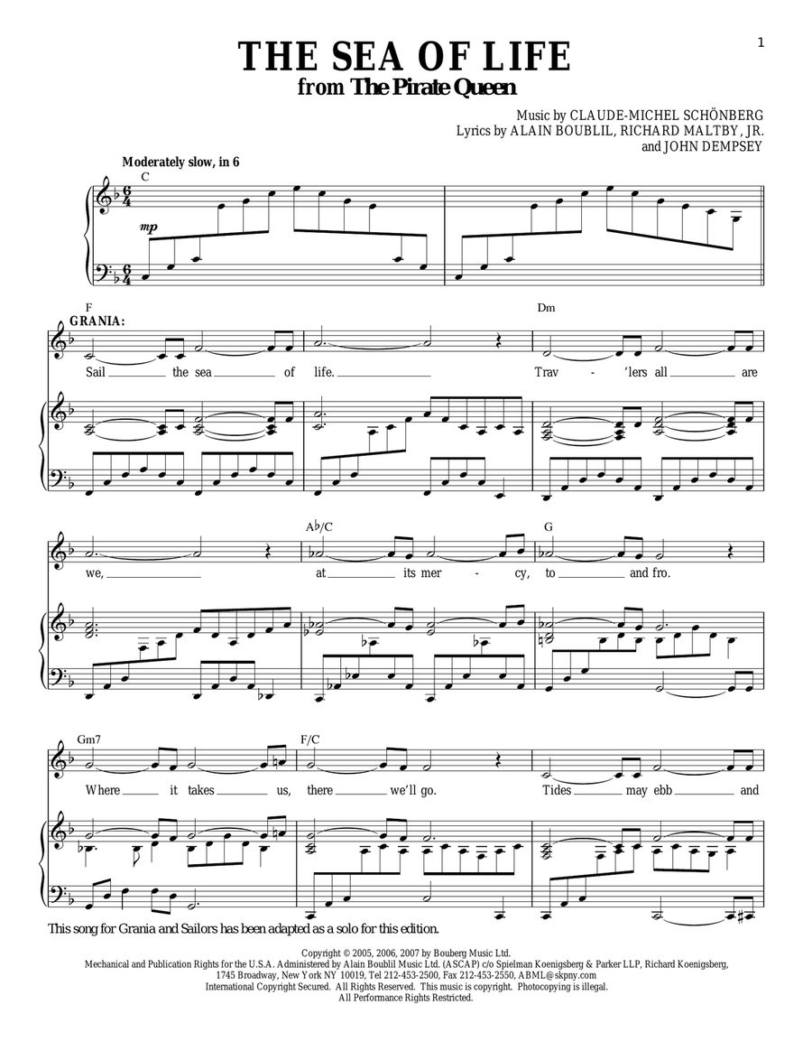 The Sea Of Life (from The Pirate Queen) Piano, Vocal scores gallery preview page 1