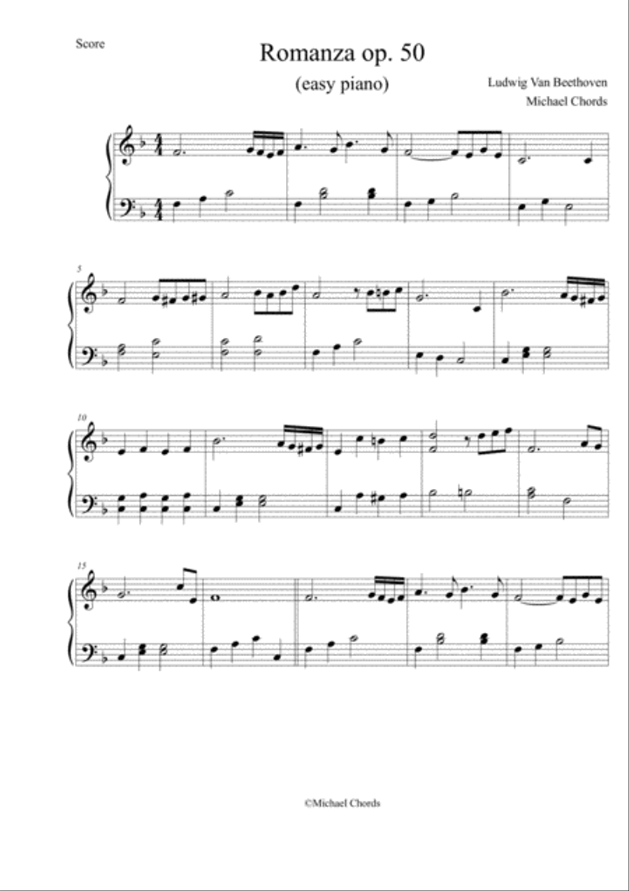 Romanza op 50 Easy Piano scores gallery preview page 1