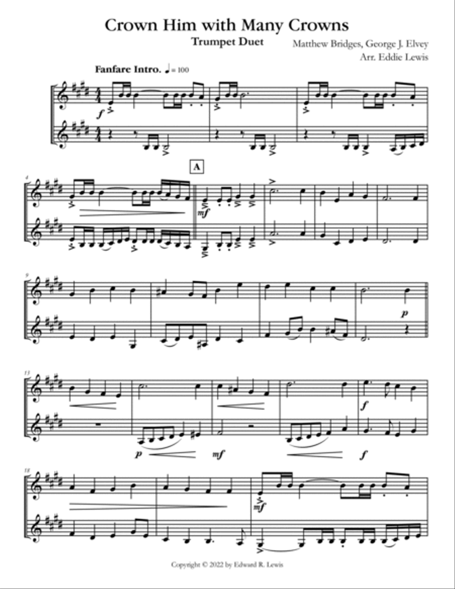 Crown Him with Many Crowns Trumpet Hymn Duet Trumpet Duet scores gallery preview page 2