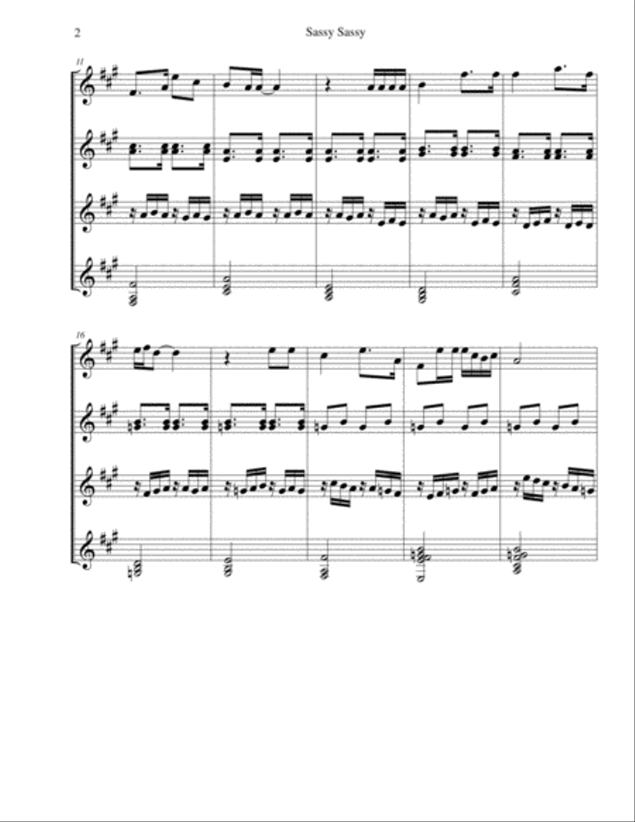 Sassy Sassy for guitar quartet/ Sassy Sassy para cuarteto de guitarras/ Mario Londono Guitar Ensemble scores gallery preview page 2