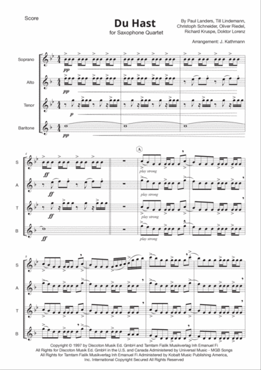 Du Hast Saxophone Quartet scores gallery preview page 3