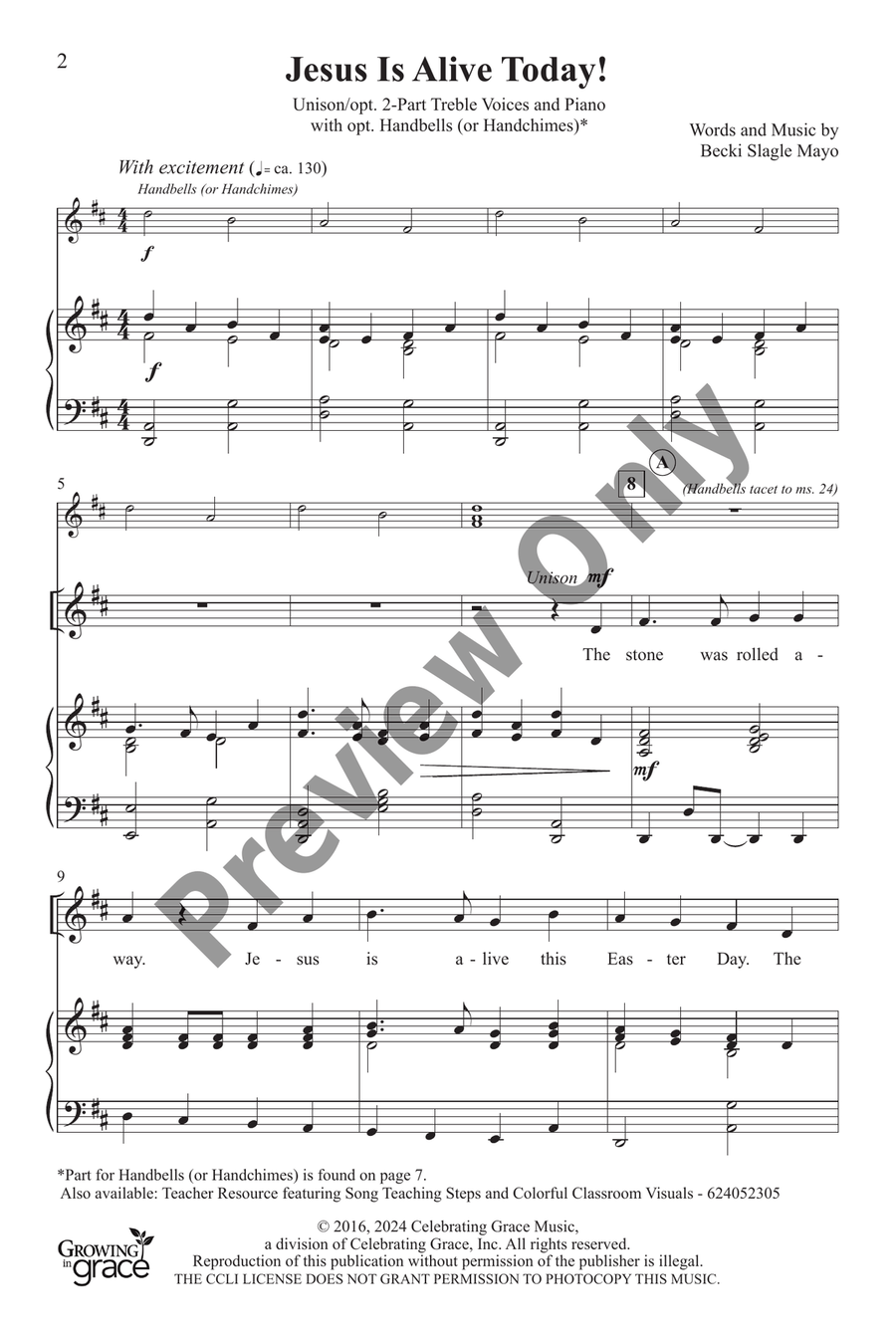 Jesus Is Alive Today! by Becki Slagle Mayo Unison Choir - Sheet Music page 2