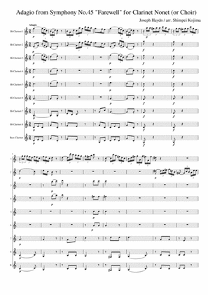 Haydn : Adagio from Symphony No.45 "Farewell" for clarinet nonet (or clarinet choir)