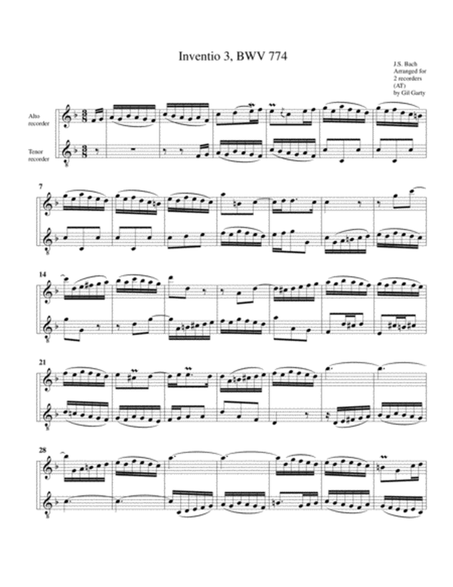 15 2-part inventions, BWV 772-786 (arrangements for 2 recorders)