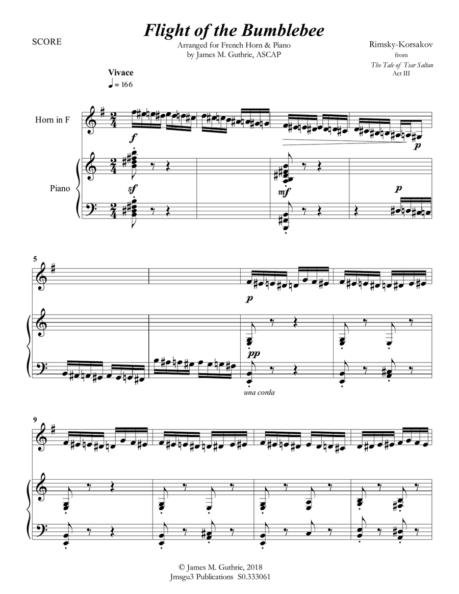 Korsakov: Flight of the Bumblebee for French Horn & Piano Piano scores gallery preview page 1