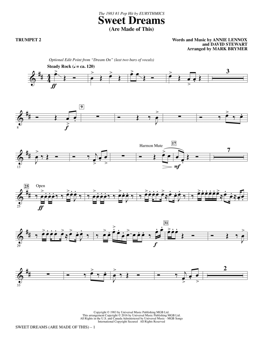 Sweet Dreams (Are Made of This) - Trumpet 2 Choir scores gallery preview page 1