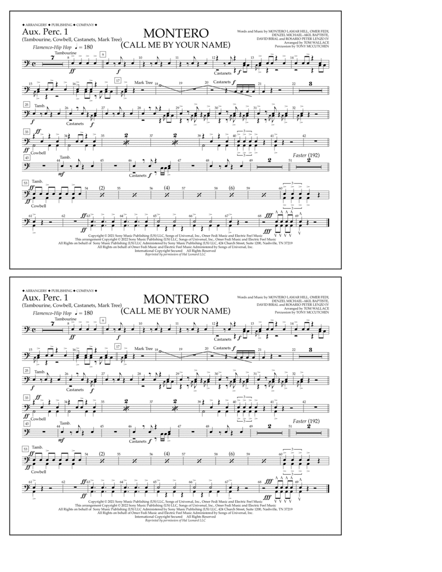 Montero (Call Me By Your Name) (arr. Tom Wallace) - Aux. Perc. 1 Marching Band scores gallery preview page 1