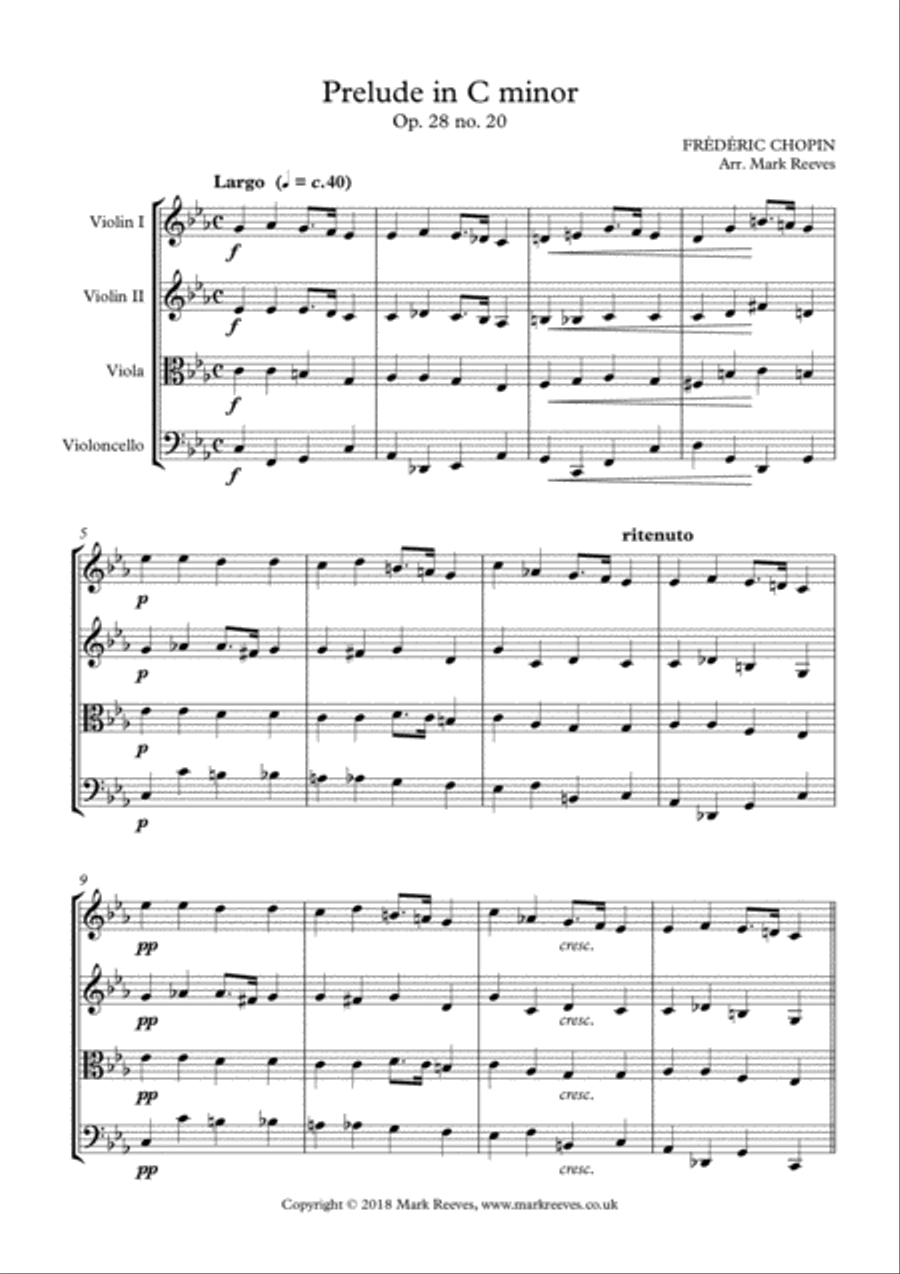 Chopin - Prelude in C minor for String Quartet String Quartet scores gallery preview page 2