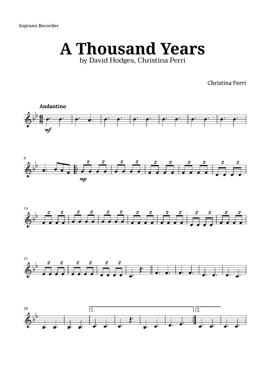 A Thousand Years Recorder scores gallery preview page 6