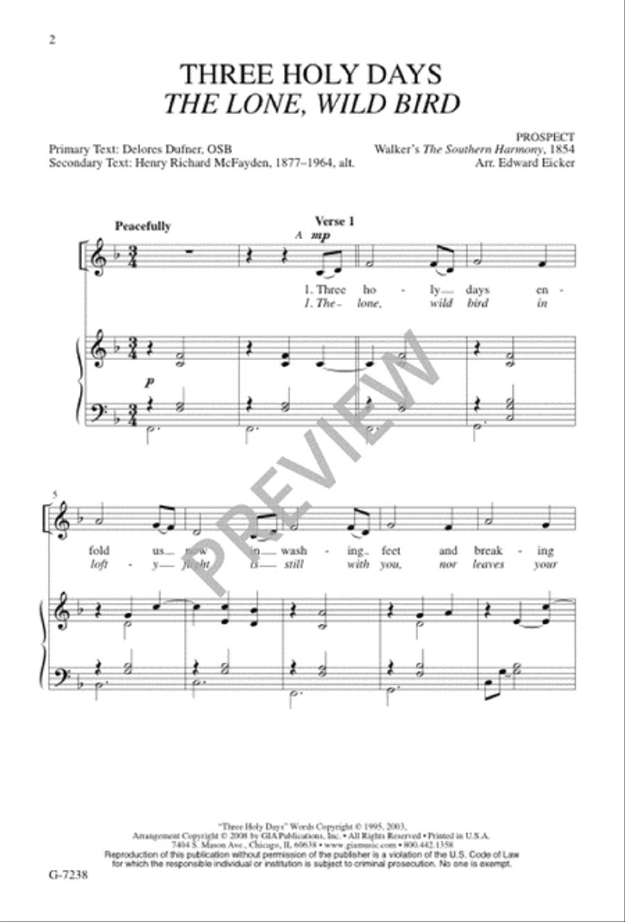 Three Holy Days / The Lone, Wild Bird 3-Part scores gallery preview page 2