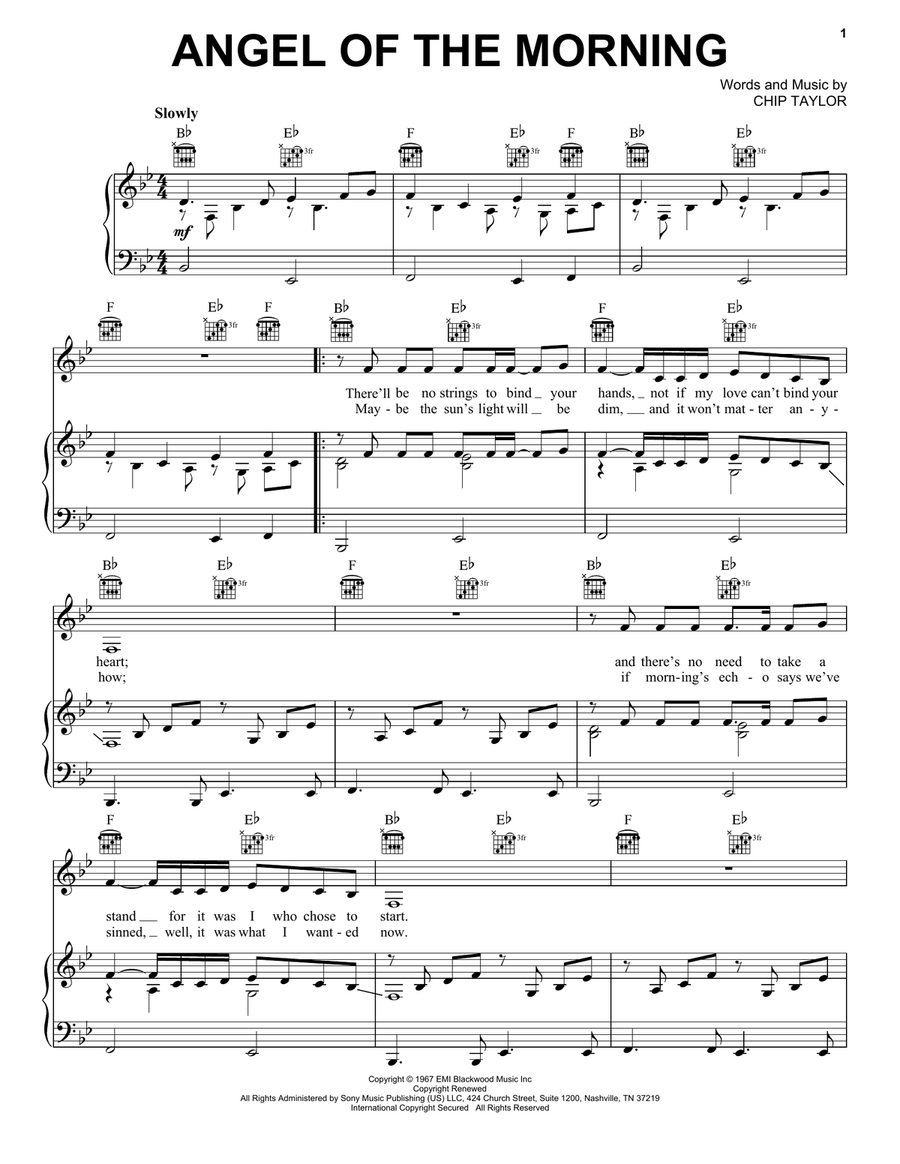 Angel Of The Morning Angel Of The Morning Piano, Vocal, Guitar scores gallery preview page 1
