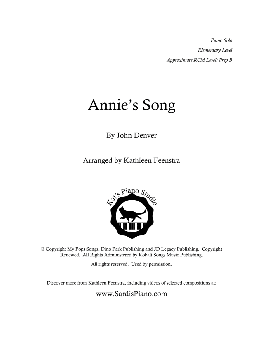 Annie's Song Piano Method scores gallery preview page 1
