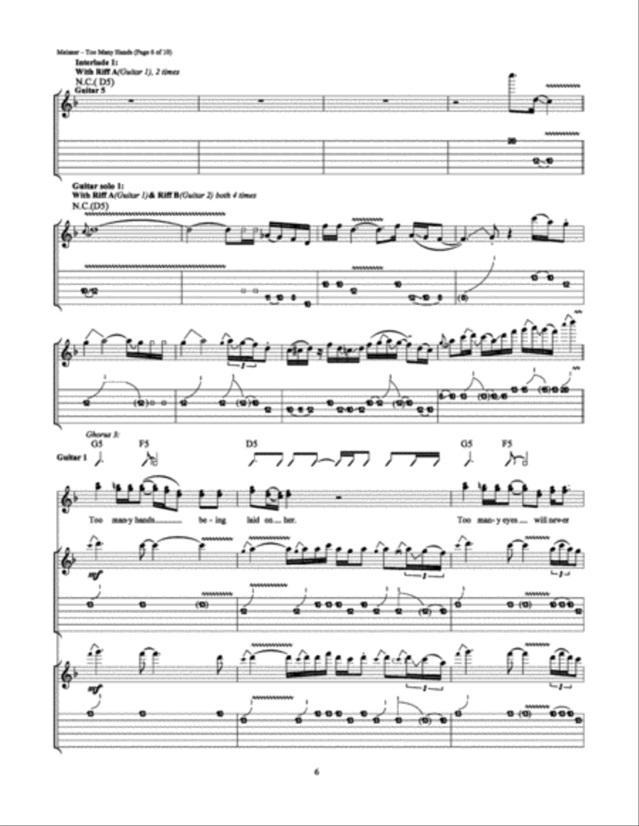 Too Many Hands Electric Guitar scores gallery preview page 6