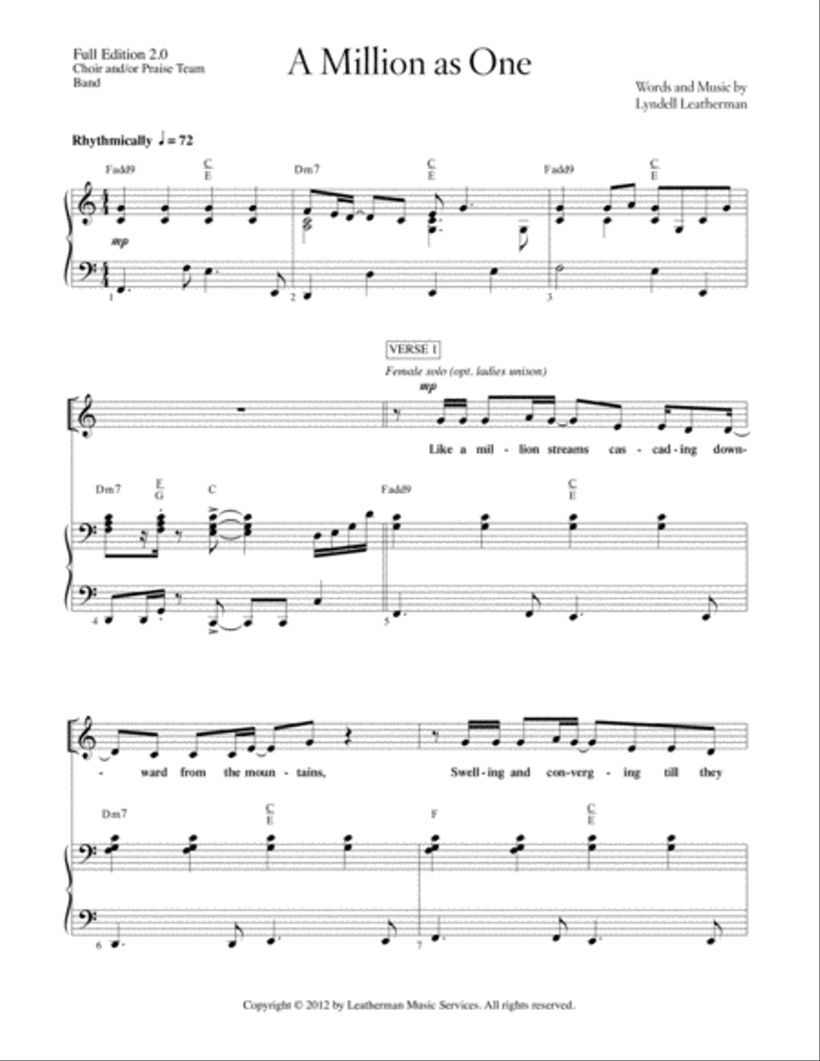 A Million as One--Vocal/Piano/Chord chart 4-Part scores gallery preview page 1