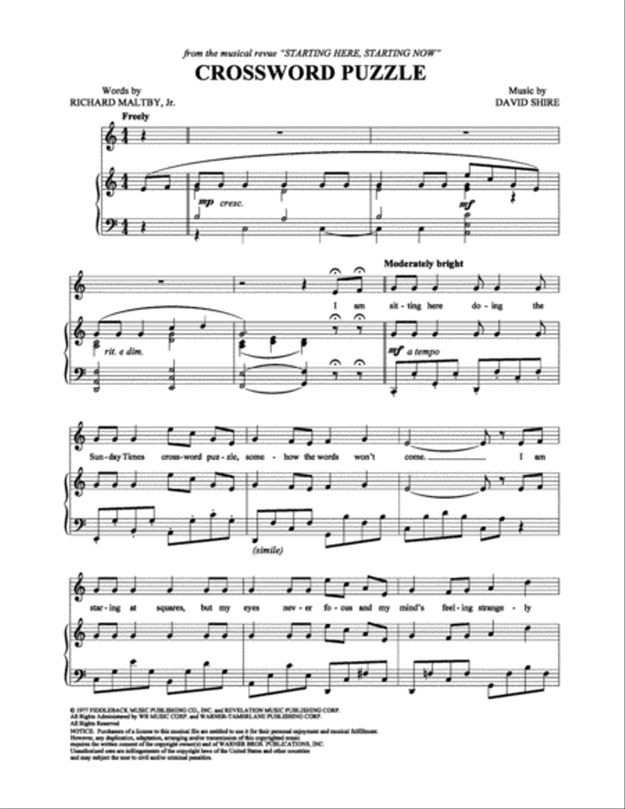 Crossword Puzzle Piano, Vocal, Guitar scores gallery preview page 1