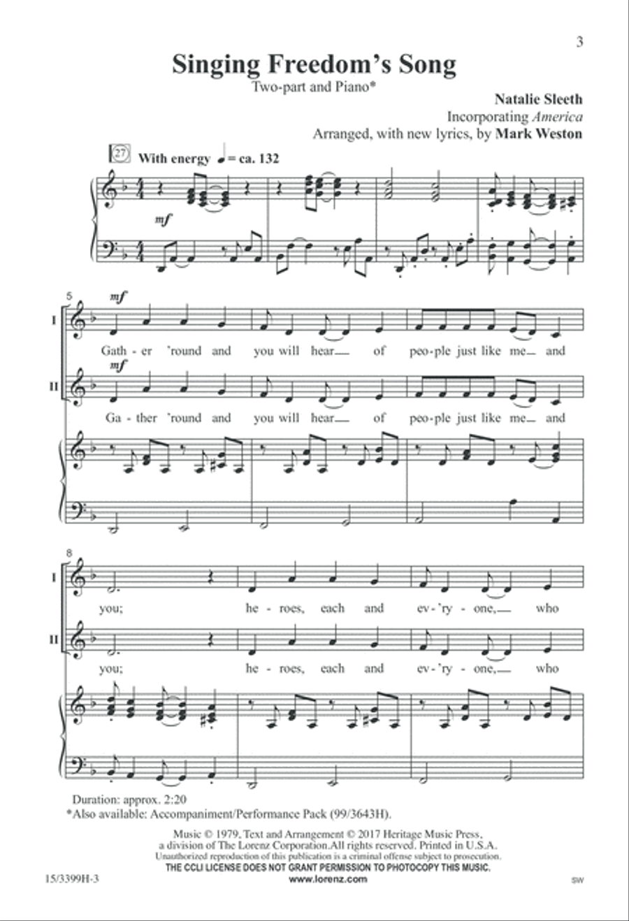 Singing Freedom's Song 2-Part scores gallery preview page 3
